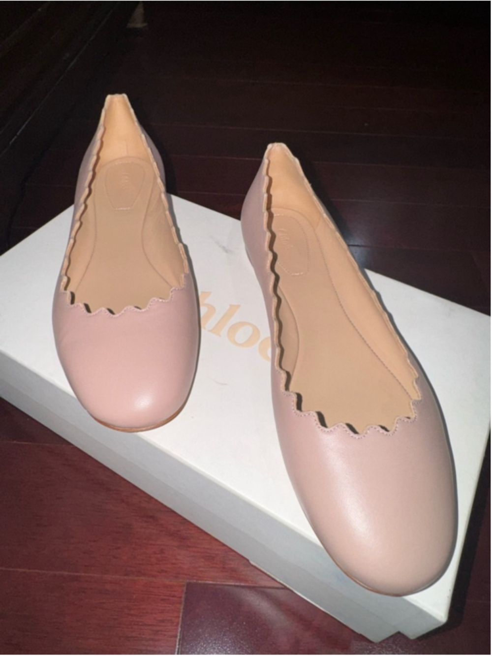 Chloe Blush Pink Scalloped Leather Ballet Flats